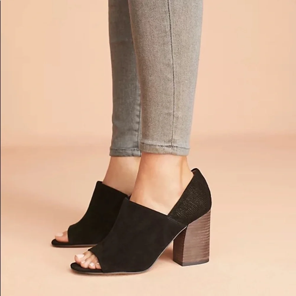 Anthropologie Franco Sarto Ellison Leather Suede Mules Shooties Block Heels - Picture 11 of 11